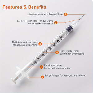 <span class=keywords><strong>Jeringa</strong></span> Médica <span class=keywords><strong>de</strong></span> 31g 5/16 mm 1ml, Paquete <span class=keywords><strong>de</strong></span> 100 Jeringas <span class=keywords><strong>de</strong></span> <span class=keywords><strong>Insulina</strong></span> Desechables, Estériles y Seguras, 30g 100 <span class=keywords><strong>Unidades</strong></span> 8mm para Uso Veterinario - Product Image 5