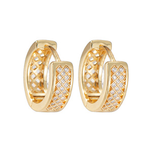 Boucles d'oreilles créoles géométriques en or 18 carats micro-pavé de zircon, manchettes d'oreille pour femme, bijoux de mode pour mariage EKA-214 - Product Image 4