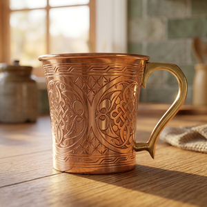 Handmade Vintage Copper <b>Mug</b> Embossed <b>Double</b> <b>Wall</b> Handle 200ml for Home Party Office Gift-Indian Home Crafts - Product Image 3