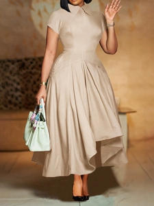 Robe longue plissée élégante et tendance à col en V pour femme, nouvelle collection été, idéale pour l'exportation - Product Image 4