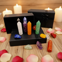 Juego de Siete Chakras de Cristal Natural Pulido, Material Mixto, en Caja, Cuarzo Transparente, Regalos de Meditación y Sanación, Gran Venta