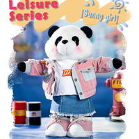 Peluche Panda debout Zaves de 15,5 pouces, adorable et amusante, avec robe en jean rose, en tissu noir et blanc, en coton PP, respectueuse de la peau, 14