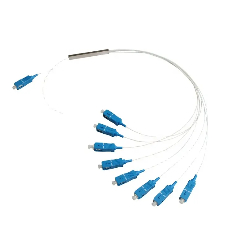 Divisor plc de fibra óptica plc, 1x2, 4, 8, 16, 32 y 64, tubo de acero de 0,9mm, divisor PLC de fibra desnuda con conector SC/APC
