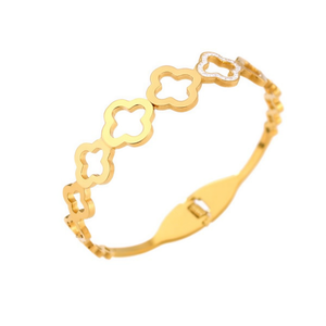 Bracciale a Polsino in Acciaio Inossidabile con Design Floreale Traforato a Quattro Angoli, Braccialetto alla Moda - Product Image 1