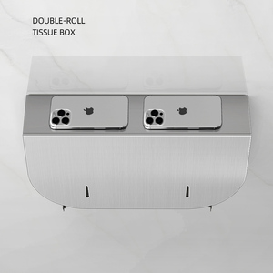 Distributeur de <span class=keywords><strong>papier</strong></span> <span class=keywords><strong>toilette</strong></span> mural moderne en acier inoxydable SUS 304 double rouleau jumbo imperméable pour salles de bain et hôtels - Product Image 3