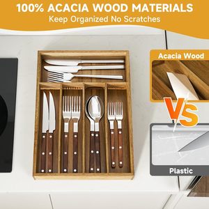 Acacia Wood Drawer Organizer Rectangular Tidy <b>Kitchen</b> <b>Storage</b> <b>Box</b> Eco-Friendly 2L Capacity - Product Image 3