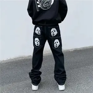 Spoof Portret Print Denim Broek Mannen High Street Grappige Losse Rechte Pijpen Broek Street Famous Casual Jeans Y2K Mannen broek