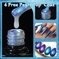 4 Vernis de finition Pearl Top Coat sans HEMA ni TPO, pigment effet miroir brillant chromé transparent, poudre de paillettes Aurora Pearl White pour ongles, effet chrome