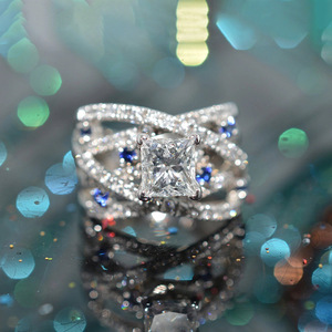 Anello Quadrato con Gemma Blu per Donne, Gioiello da Dito di Lusso alla Moda - Product Image 2