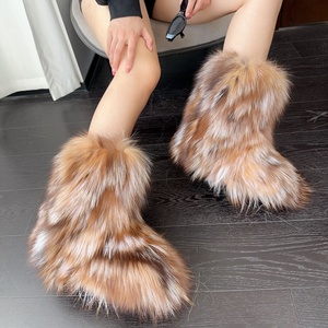 Nouvelles bottes <span class=keywords><strong>de</strong></span> <span class=keywords><strong>neige</strong></span> Y2K style western en fourrure <span class=keywords><strong>de</strong></span> renard, mi-mollet, unisexe, style gal, semelle épaisse, en cuir véritable duveteux, pour filles branchées - Product Image 1