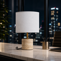 Lampe de table en tissu de lin de nouveau design, lampe de chevet en pierre de travertin pour hôtel, appartement, villa