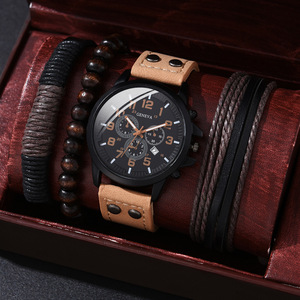 Commercio all'ingrosso orologi Vintage da uomo bracciale Set di gioielli sport in pelle PU orologi da polso <span class=keywords><strong>nero</strong></span> per gli uomini Set regalo <span class=keywords><strong>orologio</strong></span> Relogio - Product Image 2
