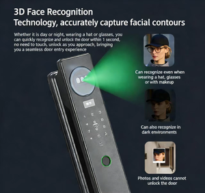 Serrure <span class=keywords><strong>de</strong></span> porte intelligente 2026 avec reconnaissance faciale 3D, appel vidéo, application IP, carte mémoire, biométrique, empreinte digitale Tuya - Product Image 3