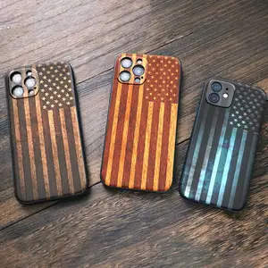 Casing ponsel kulit PU, casing ponsel motif bendera Amerika dengan pelindung peredam kejut untuk Iphone 13/12 Promax