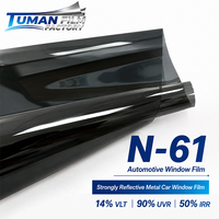 Película para Ventanas de Automóviles Tuman Deep Tint Metallic Reflective con 14% VLT, 90% UVR, 50% IRR, Control Solar y Privacidad en Rollo