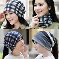 Chapeau et Écharpe Jacquard à Motif Losanges Carrés Automne/Hiver Unisexe Imprimé Numérique Extérieur Coupe-Vent Chaud en Polaire
