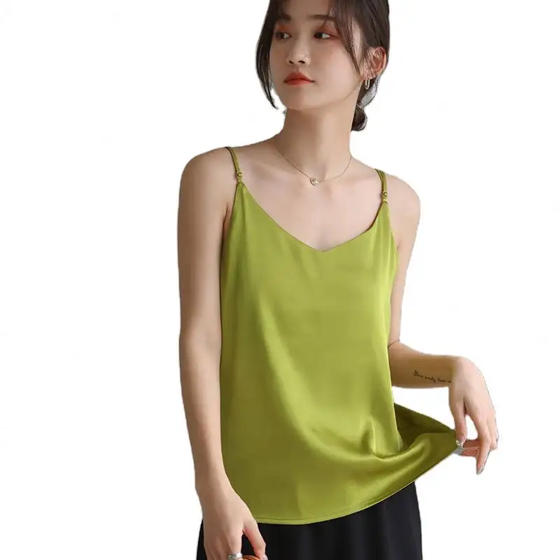 Mùa hè Hàn Quốc sexy phụ nữ TANK TOPS v-cổ vest rắn màu lỏng không tay vải lụa vết Lady Cô gái của T-Shirt vest giản dị