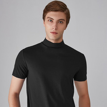 T-<span class=keywords><strong>shirt</strong></span> d'été pour <span class=keywords><strong>homme</strong></span> à coupe classique, manches courtes, respirant, décontracté, uni, en Spandex/Coton, sérigraphié, col montant, <span class=keywords><strong>sous</strong></span>-vêtement - Product Image 4
