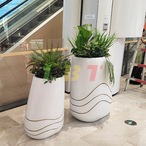Pots de fleurs combinés blancs Libit, grands pots d'intérieur en fibre de verre, design minimaliste pour centre commercial - Product Image 4