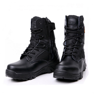 Soldes : Bottes tactiques de combat en cuir véritable imperméables avec lacets et fermeture éclair pour activités de plein air - Product Image 6