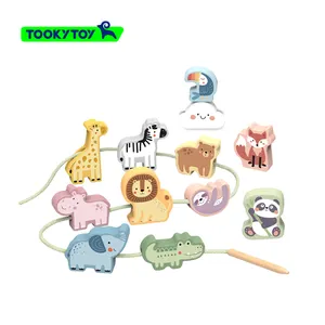 Juguete cognitivo de animales mongol para niños, cuerda de cuentas de madera, articulación mano-ojo, juguete educativo