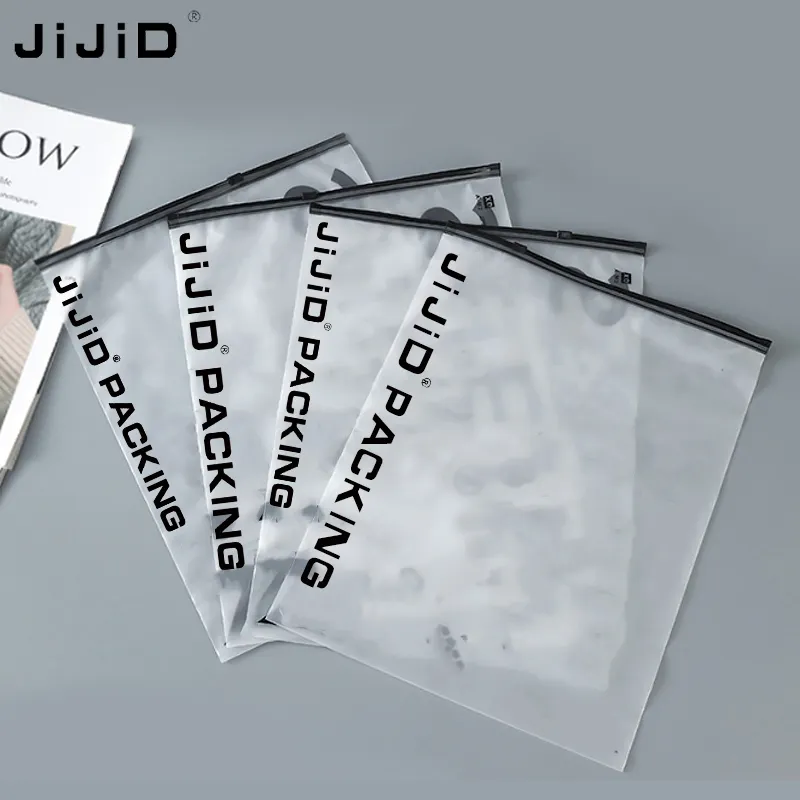 JiJiD Custom Printed 27*35/35*40cm Frosted Ziplock Pouch Packaging Clear Plastic Bag Resealable Tshirt Bag for Clothing