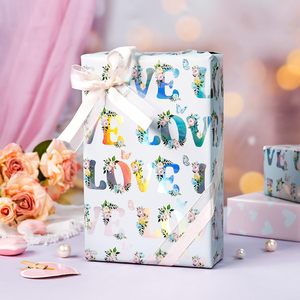 Love Floral Wrapping Paper Roll Double Side Reversible Pink Heart Design Gift Wrap For Wedding Bridal Shower Valentine's Day - Product Image 2