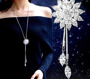 Оптовая Продажа модного Цветочного Ожерелья женщин Стразы Длинная цепочка ожерелье - Product Image 6