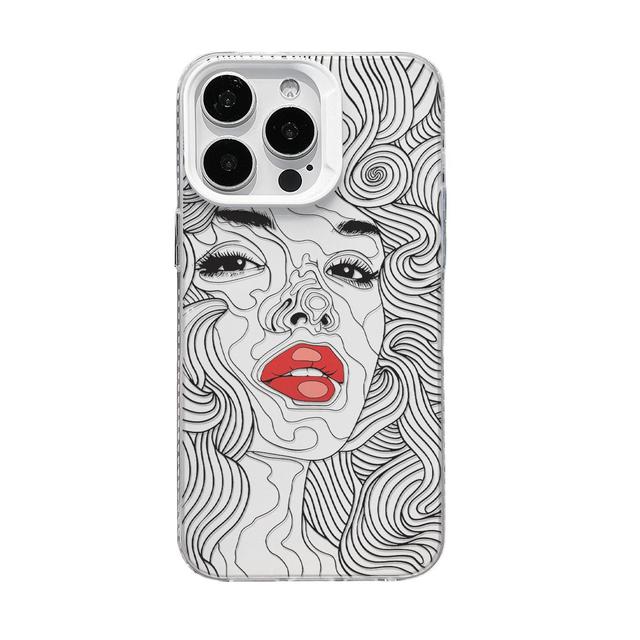 Line Art Red Lip Woman TPU for 11-17 Case with Shockproof Anti-Fingerprint & Lens Protection
