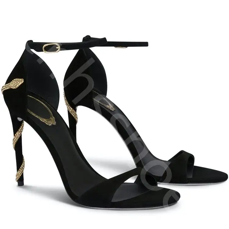 Ladies Diamond Stiletto Heels Evening Dress Shoes Women Black Sheepskin Crossed Open Toe 3.75inch High Heel Strappy Sandals