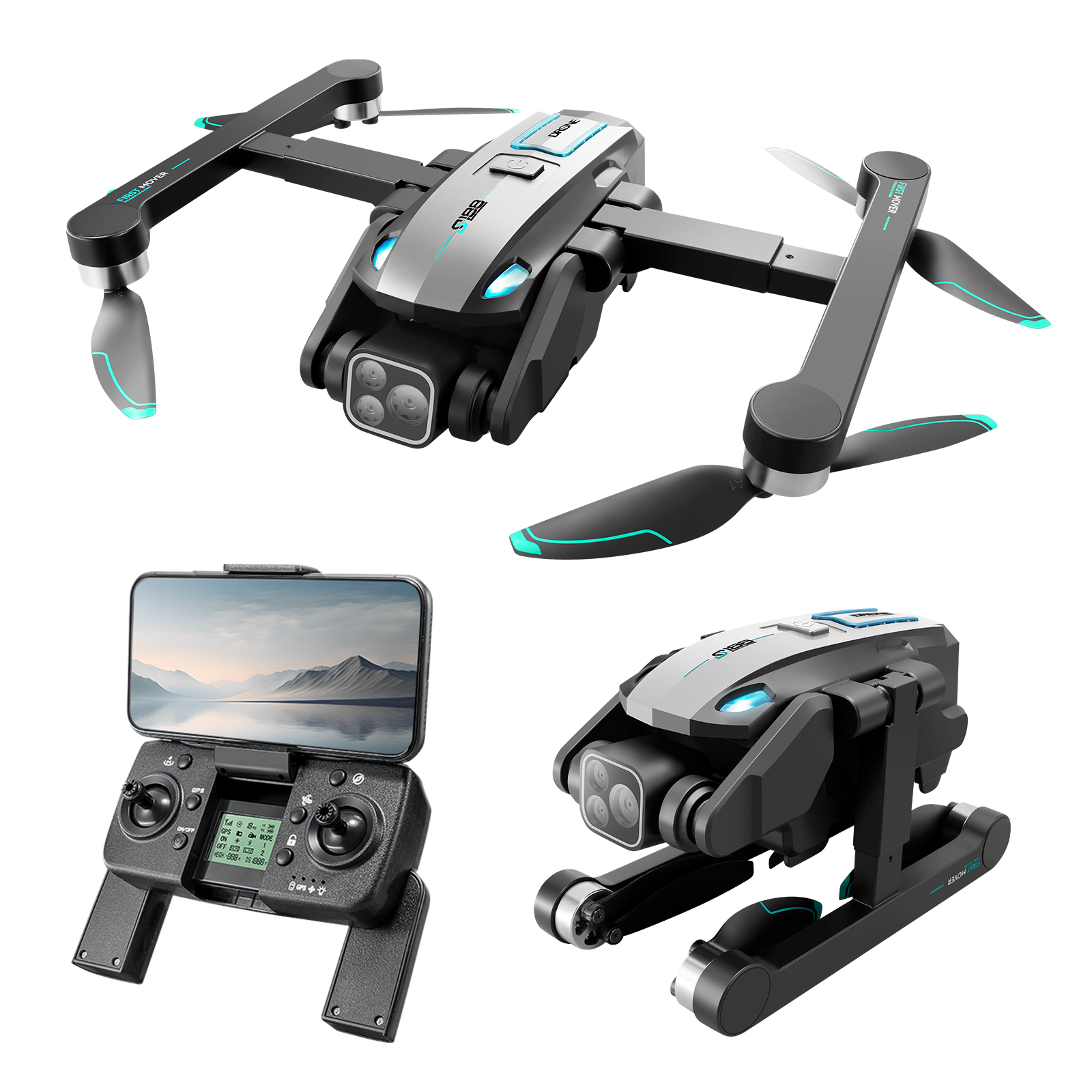 S188 GPS Beginner Drone 8K Camera Three Obstacle Avoidance Air Pressure Fixed Height Foldable Quadcopter7.4V Large Battery App