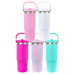 Botol air olahraga matte macaron kosong sublimasi baja tahan karat dinding ganda vakum terisolasi 30oz flip sedotan tumbler