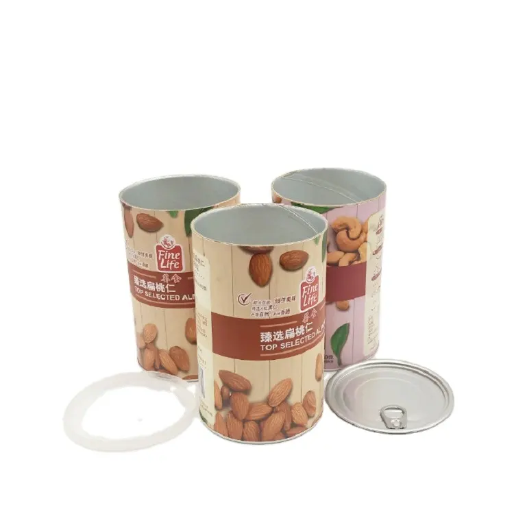 Boîte tube en papier personnalisée avec anneau facile à tirer hermétique et étanche à l'humidité pour les noix et l'emballage de biscuits pour bébé