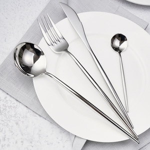 Ensemble de couverts en acier inoxydable 304, finition miroir, or rose, argent, noir, design moderne pour la table à manger - Product Image 3