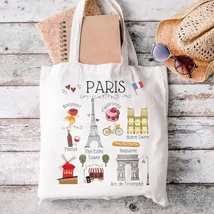 2024 Custom Designer Full Print Canvas Bag Cotton Rope Handle Handbag For Event Souvenir Shopping Bag