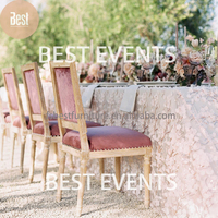 Chaise Louis en rotin avec revêtement en tissu couleur antique, en bois de caoutchouc massif, pour salle à manger, événements de mariage, empilable