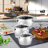 Batterie de cuisine moderne de 6 pièces en acier inoxydable avec couvercle en verre durable écologique et allant au four pour une utilisation à la maison avec une cuisinière à gaz