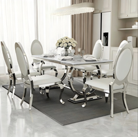 Meubles de maison à vente rapide, tables à manger rectangulaires en marbre avec base en acier inoxydable, 6 chaises, ensemble de table à manger de luxe au Royaume-Uni