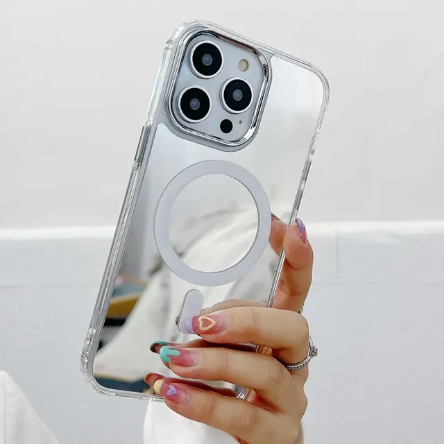 Luxury Mirror Backplane Soft Frame Phone Case for iphone 11 12 13 14 16e Pro Shockproof Magnetic Wireless Charging Cover Mobile