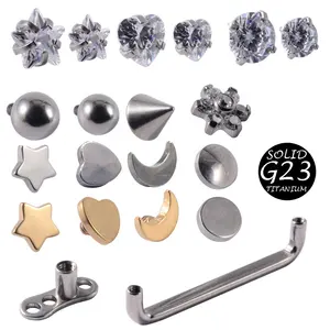 G23 Titanium Dermal Jangkar Penyelam Menyembunyikan Di Kulit Kristal Permukaan Barbell Menusuk Tato Tubuh Tindik Perhiasan Grosir