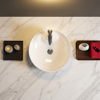 Élégant Lavabo de Salle de Bain Rond en Céramique pour Projet Hôtelier Moderne avec Robinet Monotrou et Fonction Lavage des Mains