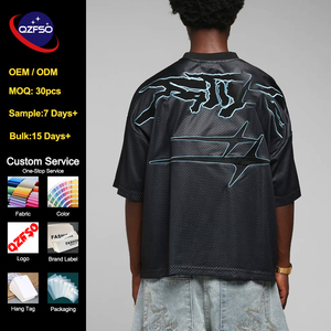QZFSO Custom Satin Mesh Shirt Oversized Digital Graphic Print V-neck Grunge Streetwear Tee Men Heavy Metal Football Jersey - Product Image 2