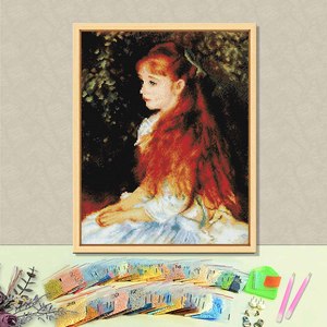 Kit de peinture diamant encadrée DIY pour fille, portrait style classique, avec diamants ronds, art imprimé, artisanat - Product Image 1