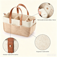 Panier de rangement multifonctionnel en feutre pour couches, avec poches, panier portable pour lingettes de bébé avec séparateurs pour la chambre de bébé et les fêtes prénatales