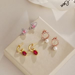 Dylam Best Valentine Days Gift Women <b>Fine</b> Jewelry Hypoallergenic S925 Silver 18K Gold Oval Red 5A Zirconia <b>Stud</b> <b>Earrings</b> - Product Image 2