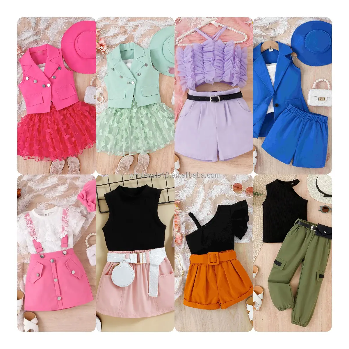 2024 Wholesale rib knitting kids clothing girl solid sing suit baby summer colour ruffle new born baby halter top short set