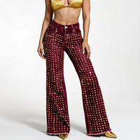 Jean décontracté pour femme, taille mi-haute, coupe large, style vintage, brodé de cristaux et de strass, motif galaxie, en denim écologique, idéal pour l'hiver