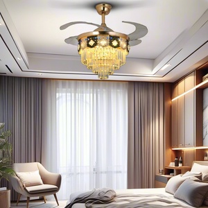 European Crystal <b>Ceiling</b> <b>Fan</b> Light Fixture Fandelier with LED <b>Remote</b> 6-Speed Reversible DC Motor Living Room Decorative Lighting - Product Image 1