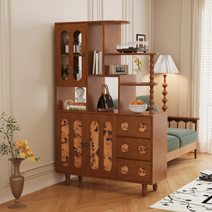 Espositore multifunzione in legno Vintage stile cinese portaoggetti decorativi porte in vetro cassetti soggiorno - Product Image 1