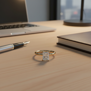Bague de fiançailles solitaire en moissanite taille émeraude, plaqué argent 925, bijoux DR0142945R - Product Image 2
